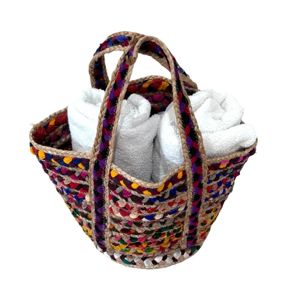 Sari and Jute Tote Bag Colorful & Large